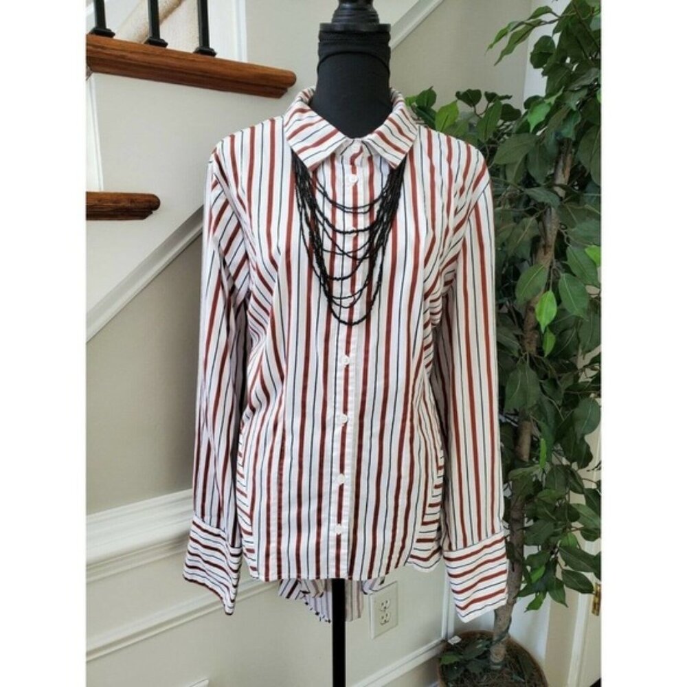 Ashley Stewart Women's Multicolor Striped Cotton Long Sleeve Collared Shirt 18